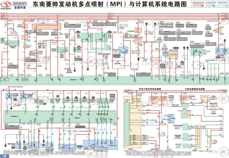 东南汽车 菱帅发动机多点喷射（MPI）与计算机系统电路图